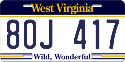 WV license plate 8OJ417