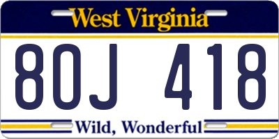 WV license plate 8OJ418