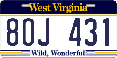 WV license plate 8OJ431