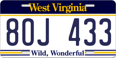 WV license plate 8OJ433