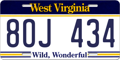 WV license plate 8OJ434