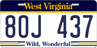 WV license plate 8OJ437