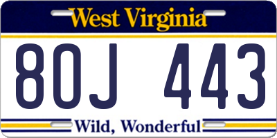 WV license plate 8OJ443