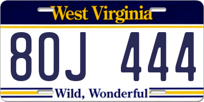 WV license plate 8OJ444