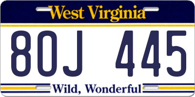 WV license plate 8OJ445