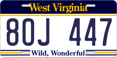 WV license plate 8OJ447