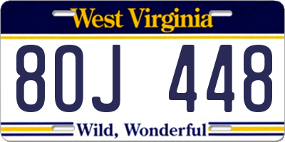 WV license plate 8OJ448