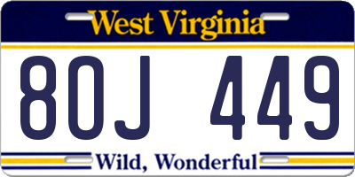 WV license plate 8OJ449