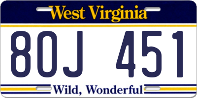 WV license plate 8OJ451