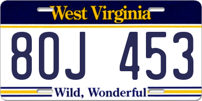 WV license plate 8OJ453