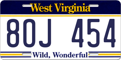 WV license plate 8OJ454