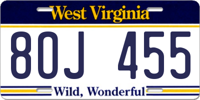 WV license plate 8OJ455