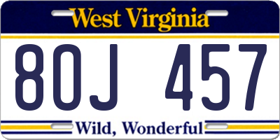 WV license plate 8OJ457