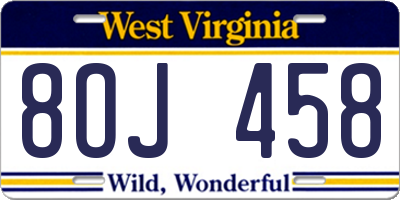 WV license plate 8OJ458