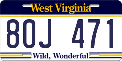 WV license plate 8OJ471