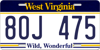 WV license plate 8OJ475