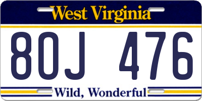 WV license plate 8OJ476