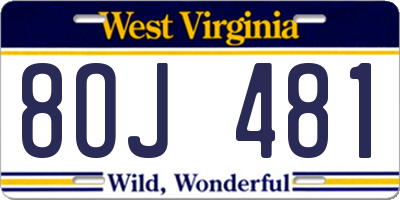 WV license plate 8OJ481