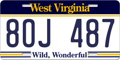 WV license plate 8OJ487