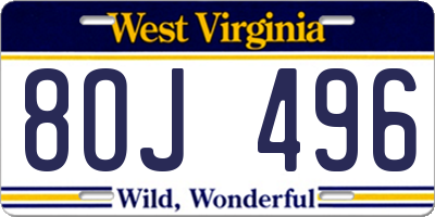 WV license plate 8OJ496