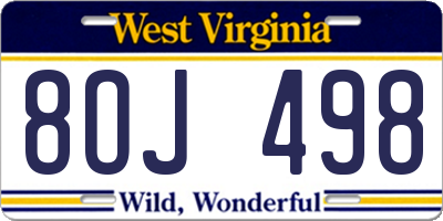 WV license plate 8OJ498