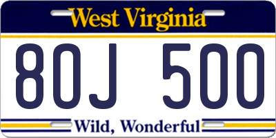 WV license plate 8OJ500