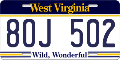 WV license plate 8OJ502