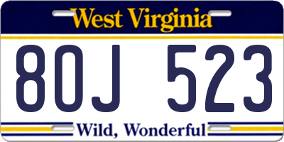WV license plate 8OJ523