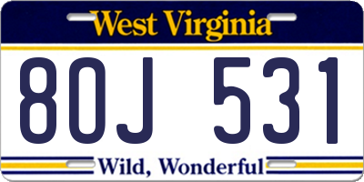 WV license plate 8OJ531