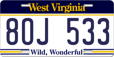 WV license plate 8OJ533