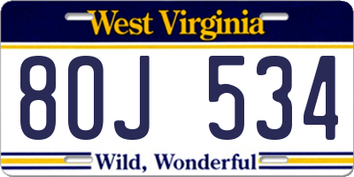 WV license plate 8OJ534