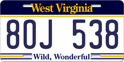 WV license plate 8OJ538