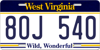 WV license plate 8OJ540