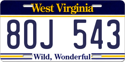 WV license plate 8OJ543