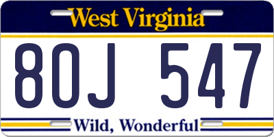 WV license plate 8OJ547