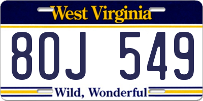 WV license plate 8OJ549