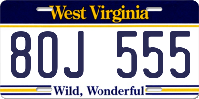 WV license plate 8OJ555