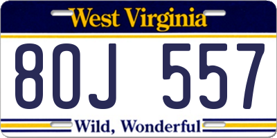 WV license plate 8OJ557