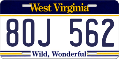 WV license plate 8OJ562