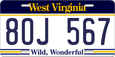 WV license plate 8OJ567