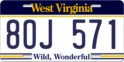 WV license plate 8OJ571