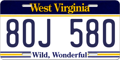 WV license plate 8OJ580