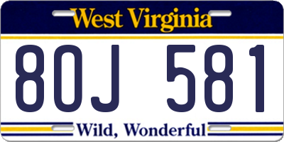 WV license plate 8OJ581