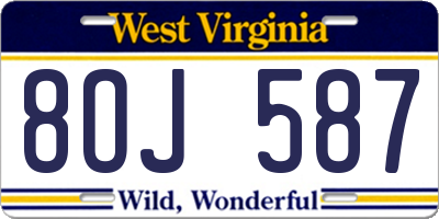 WV license plate 8OJ587