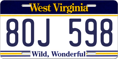 WV license plate 8OJ598