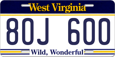 WV license plate 8OJ600