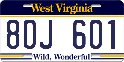 WV license plate 8OJ601