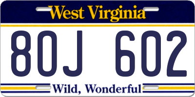 WV license plate 8OJ602