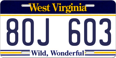 WV license plate 8OJ603