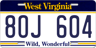 WV license plate 8OJ604